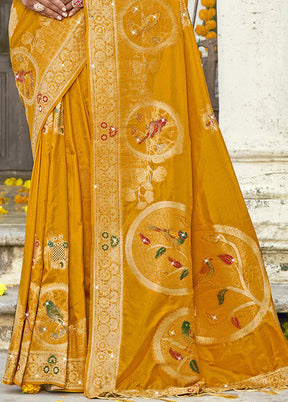 Yellow Spun Silk Saree With Blouse Piece