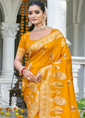 Yellow Spun Silk Saree With Blouse Piece