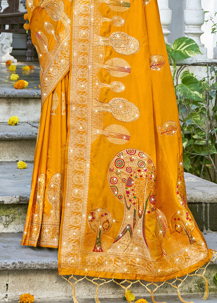 Yellow Spun Silk Saree With Blouse Piece