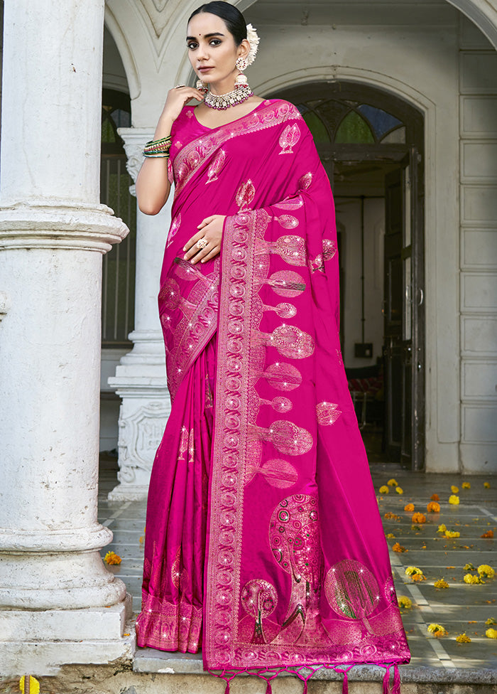 Pink Spun Silk Saree With Blouse Piece