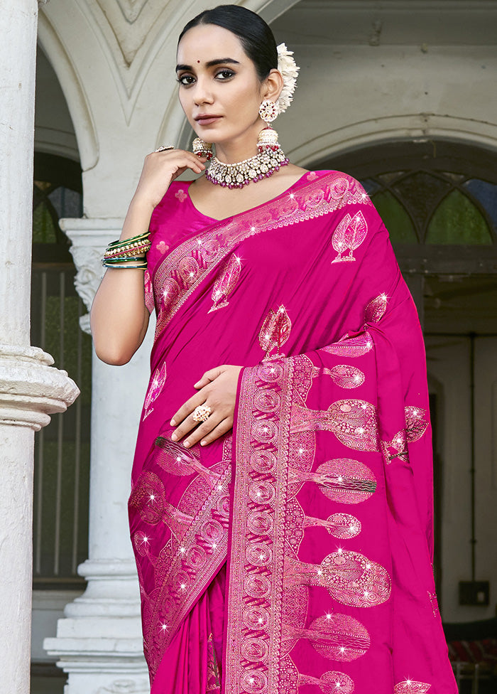 Pink Spun Silk Saree With Blouse Piece