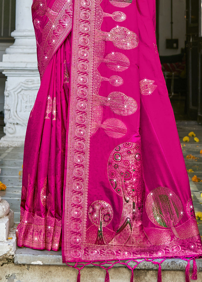 Pink Spun Silk Saree With Blouse Piece