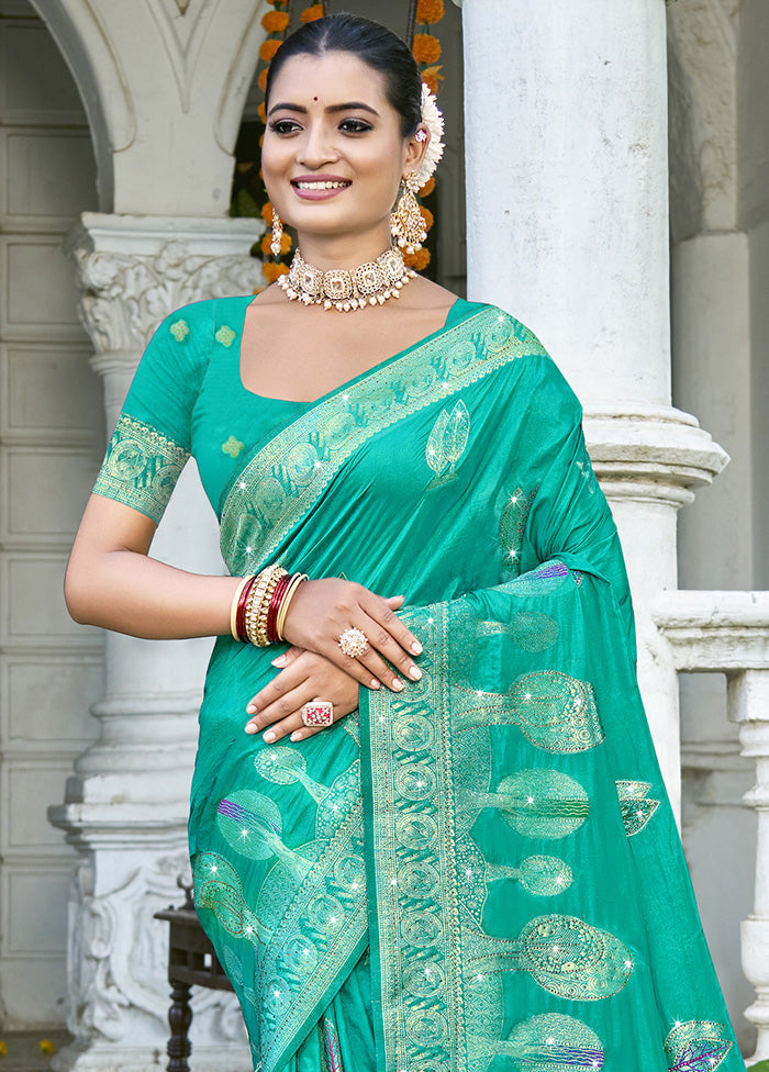 Green Spun Silk Saree With Blouse Piece