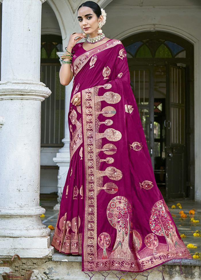 Wine Spun Silk Saree With Blouse Piece