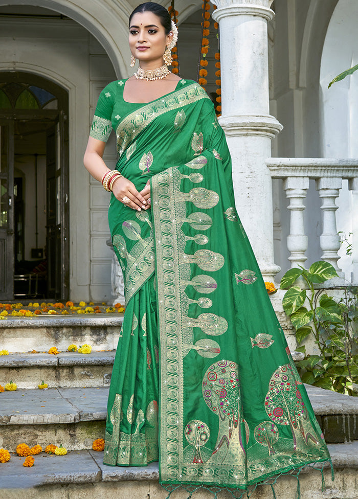 Green Spun Silk Saree With Blouse Piece