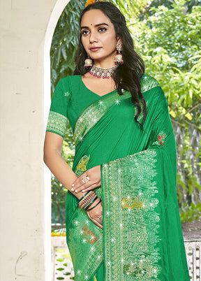 Green Spun Silk Saree With Blouse Piece