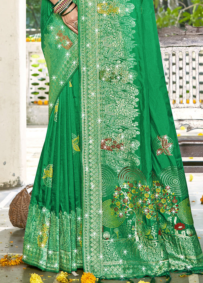 Green Spun Silk Saree With Blouse Piece