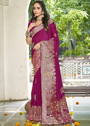 Wine Spun Silk Saree With Blouse Piece