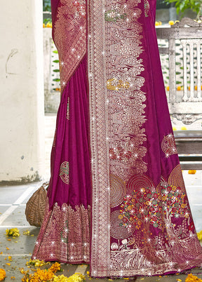 Wine Spun Silk Saree With Blouse Piece