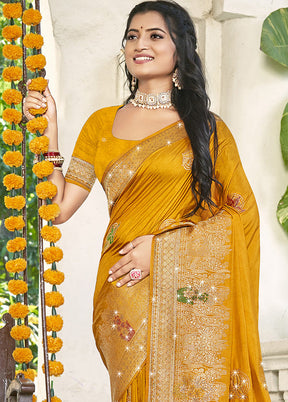 Yellow Spun Silk Saree With Blouse Piece