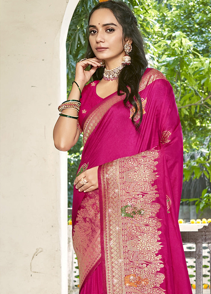 Pink Spun Silk Saree With Blouse Piece