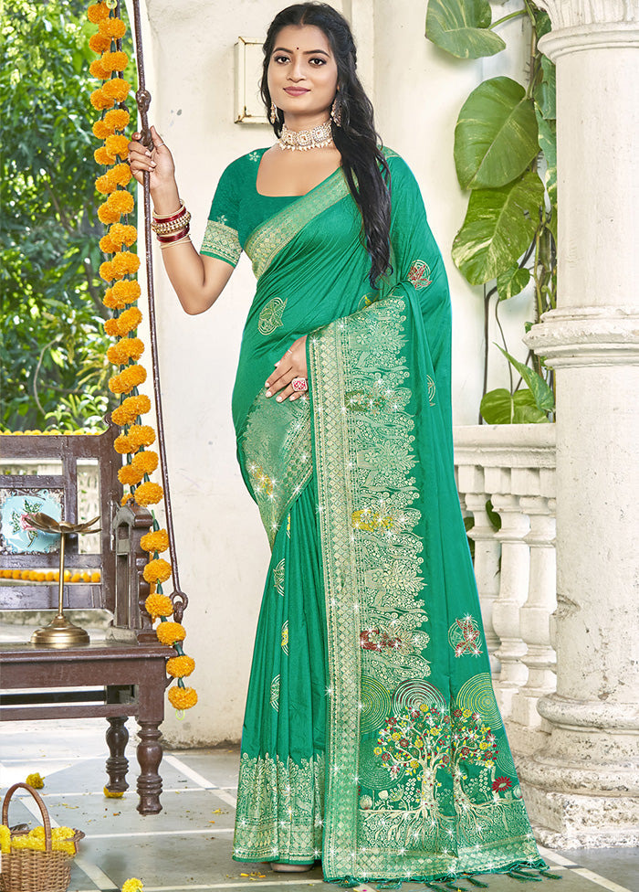 Green Spun Silk Saree With Blouse Piece