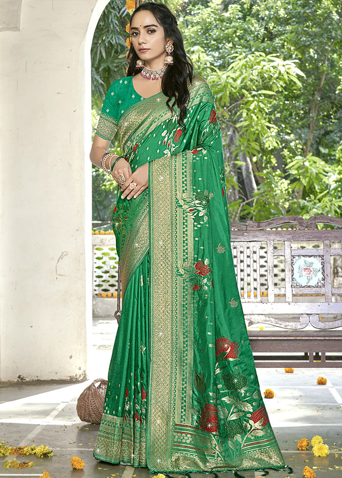 Green Spun Silk Saree With Blouse Piece