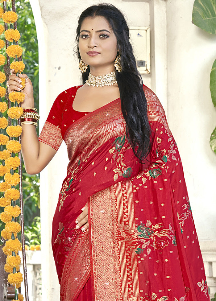 Red Spun Silk Saree With Blouse Piece