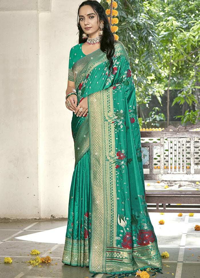 Green Spun Silk Saree With Blouse Piece