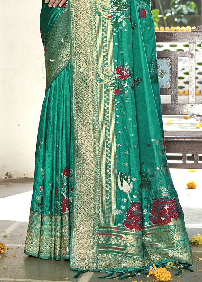 Green Spun Silk Saree With Blouse Piece