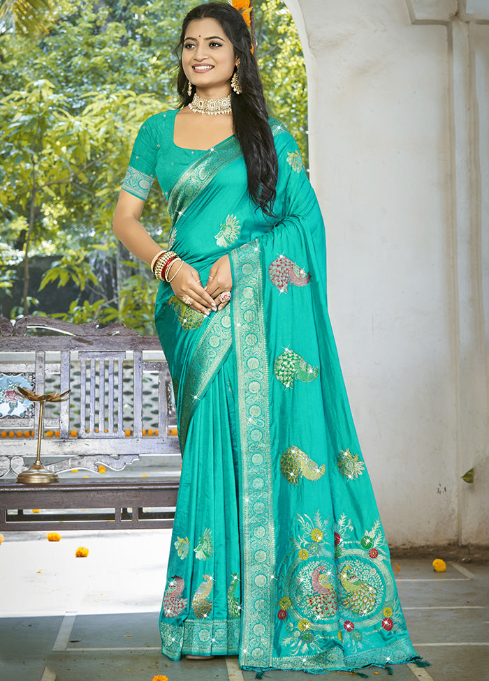 Blue Spun Silk Saree With Blouse Piece