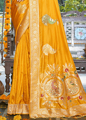 Yellow Spun Silk Saree With Blouse Piece