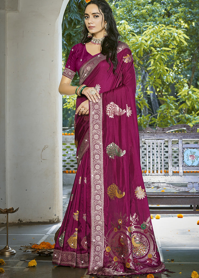 Wine Spun Silk Saree With Blouse Piece