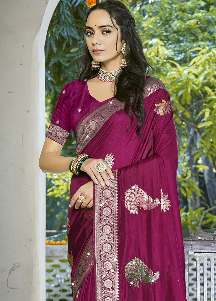 Wine Spun Silk Saree With Blouse Piece