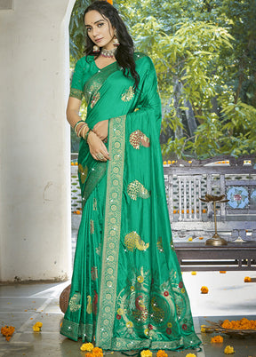 Green Spun Silk Saree With Blouse Piece