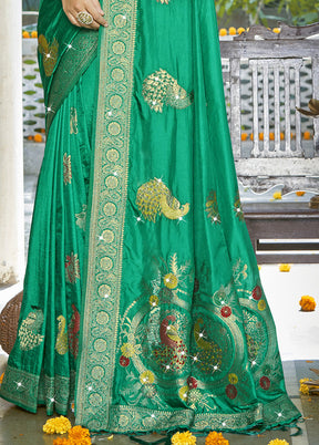 Green Spun Silk Saree With Blouse Piece