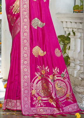 Pink Spun Silk Saree With Blouse Piece