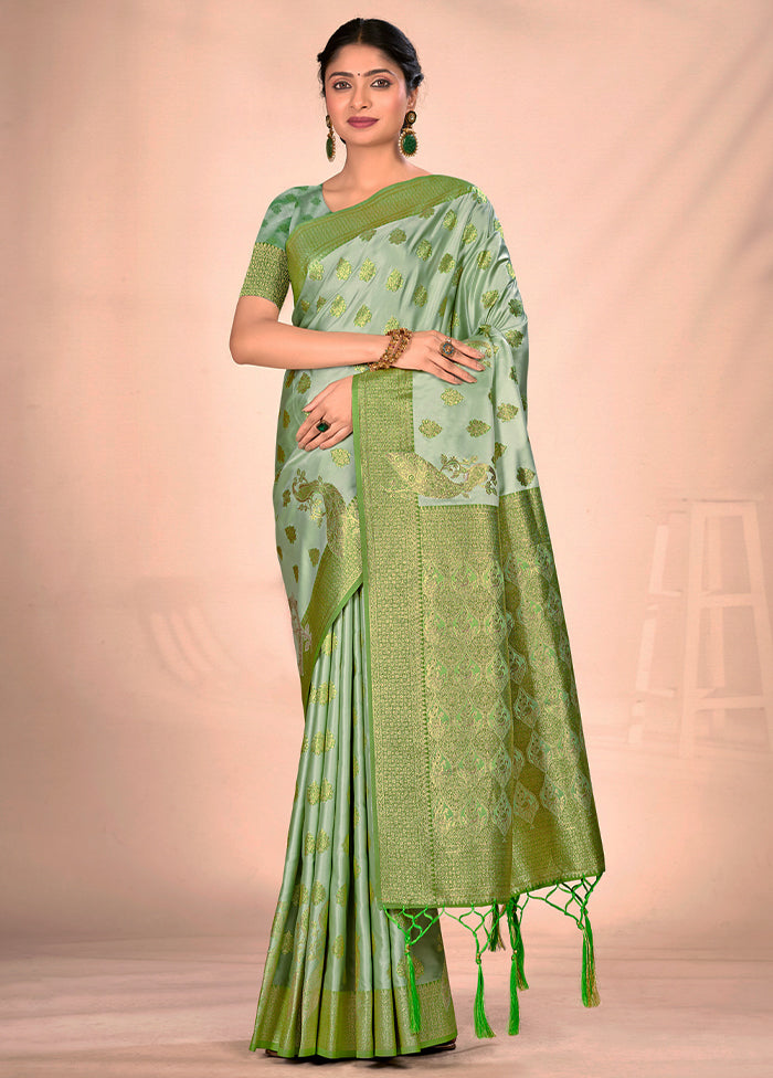 Green Dupion Silk Saree With Blouse Piece