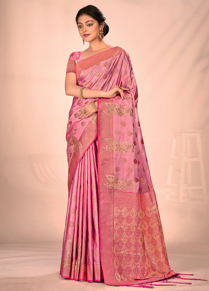 Pink Dupion Silk Saree With Blouse Piece