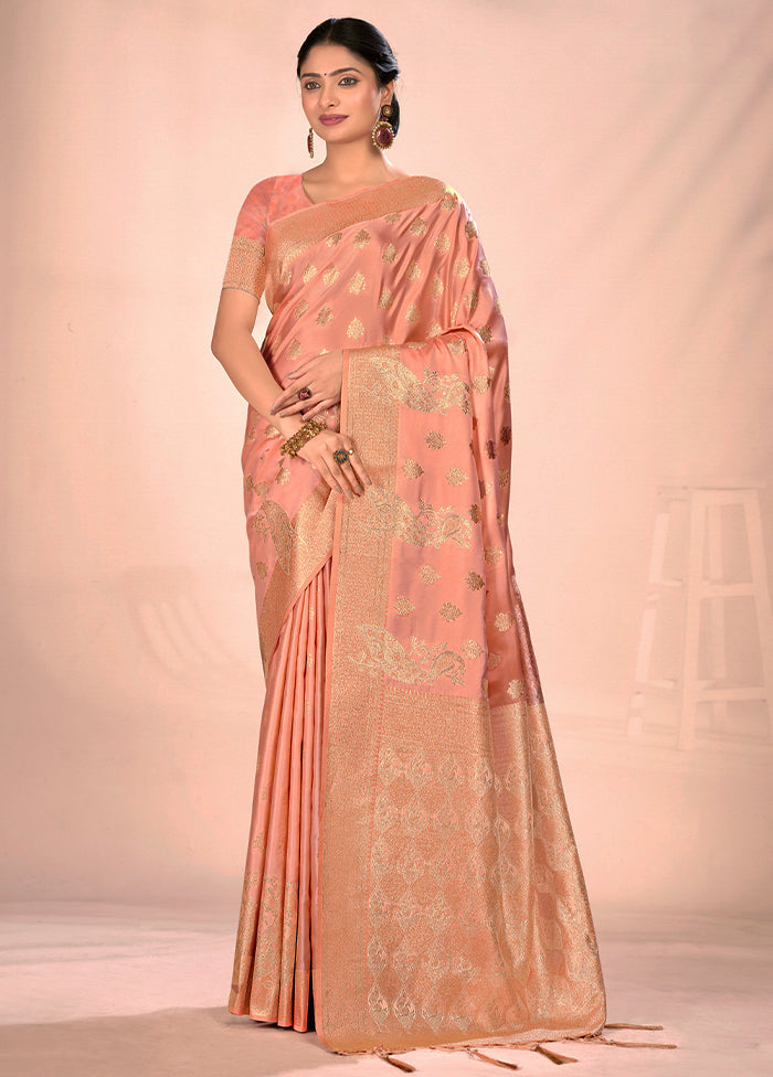 Peach Dupion Silk Saree With Blouse Piece