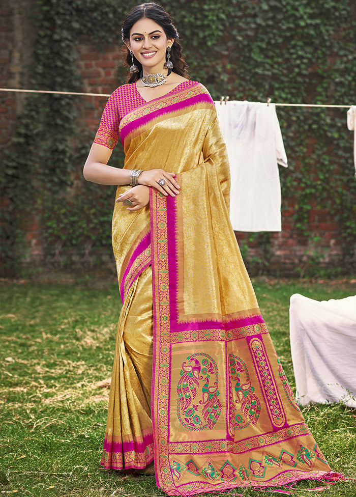 Cream Spun Silk Saree With Blouse Piece