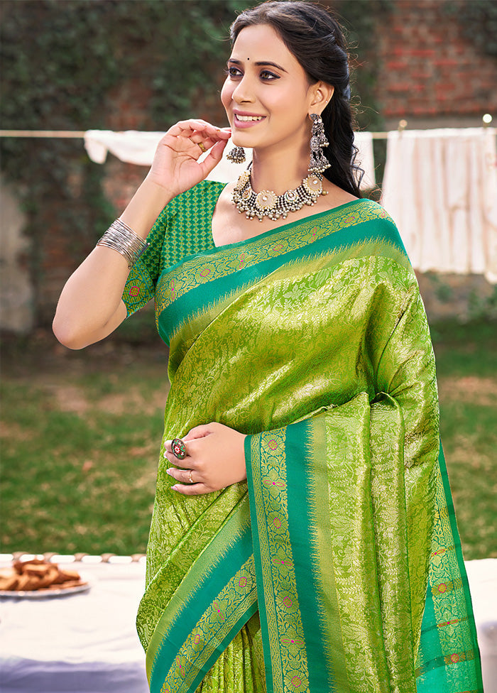 Light Green Spun Silk Saree With Blouse Piece