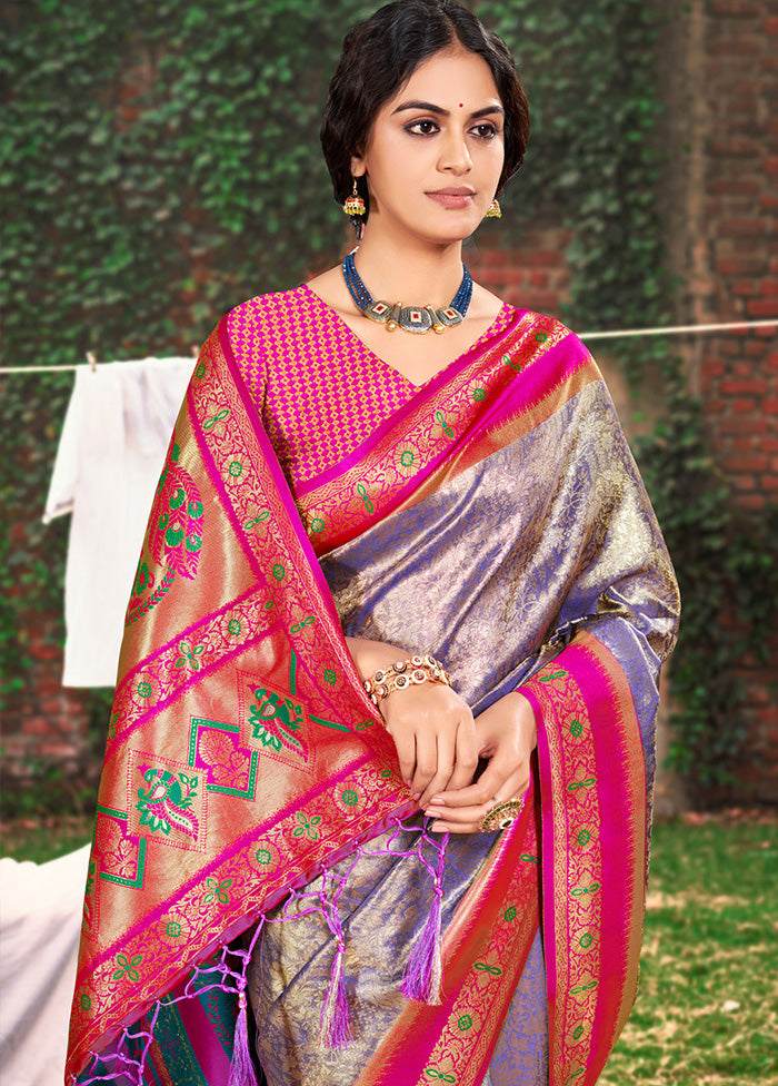 Purple Spun Silk Saree With Blouse Piece