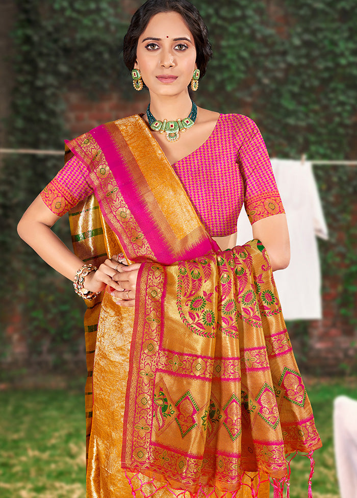 Mustard Spun Silk Saree With Blouse Piece