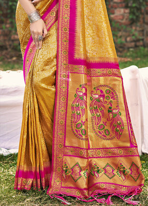 Mustard Spun Silk Saree With Blouse Piece