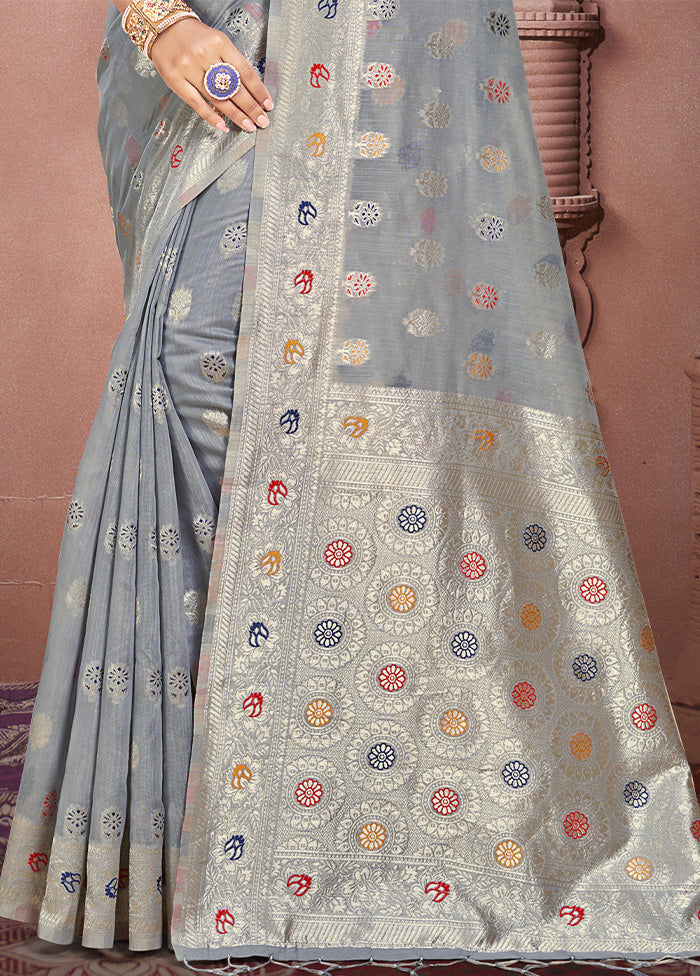 Grey Cotton Saree With Blouse Piece