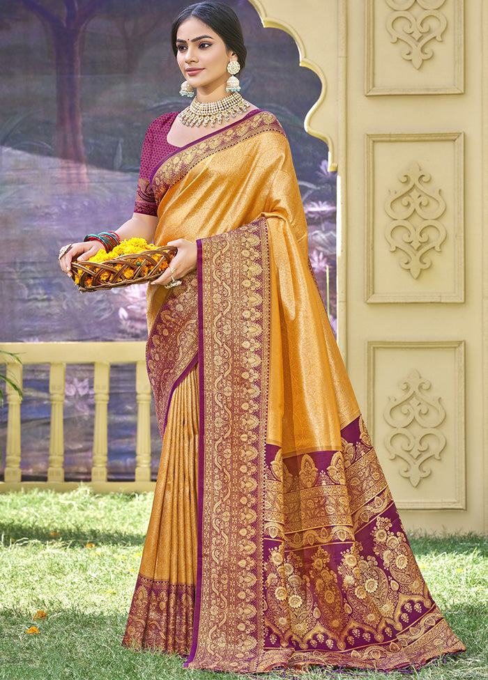 Mustard Spun Silk Saree With Blouse Piece