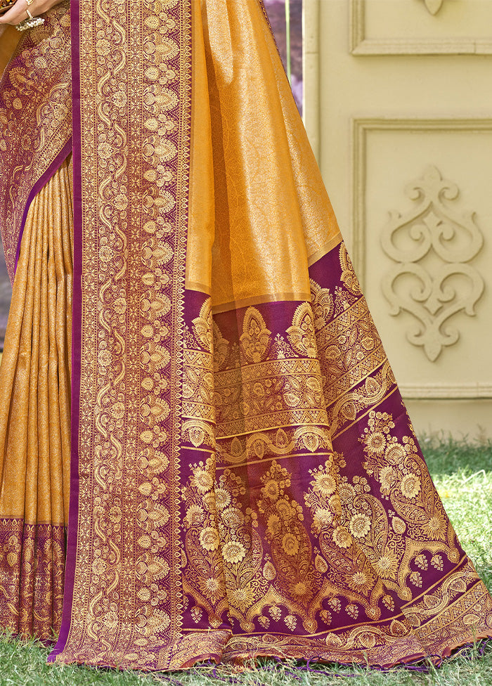 Mustard Spun Silk Saree With Blouse Piece