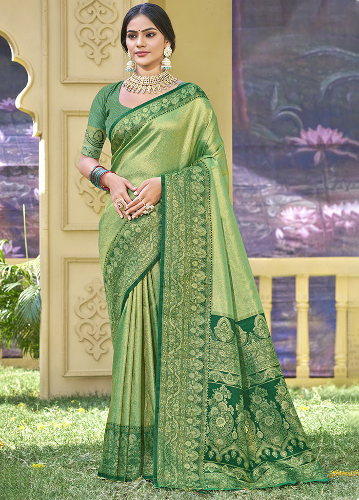 Light Green Spun Silk Saree With Blouse Piece