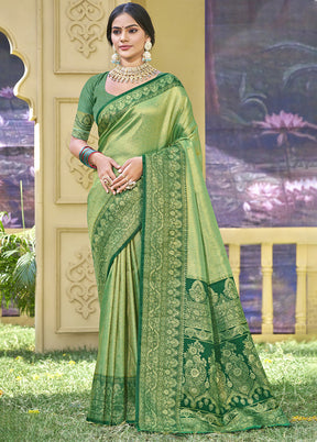 Light Green Spun Silk Saree With Blouse Piece