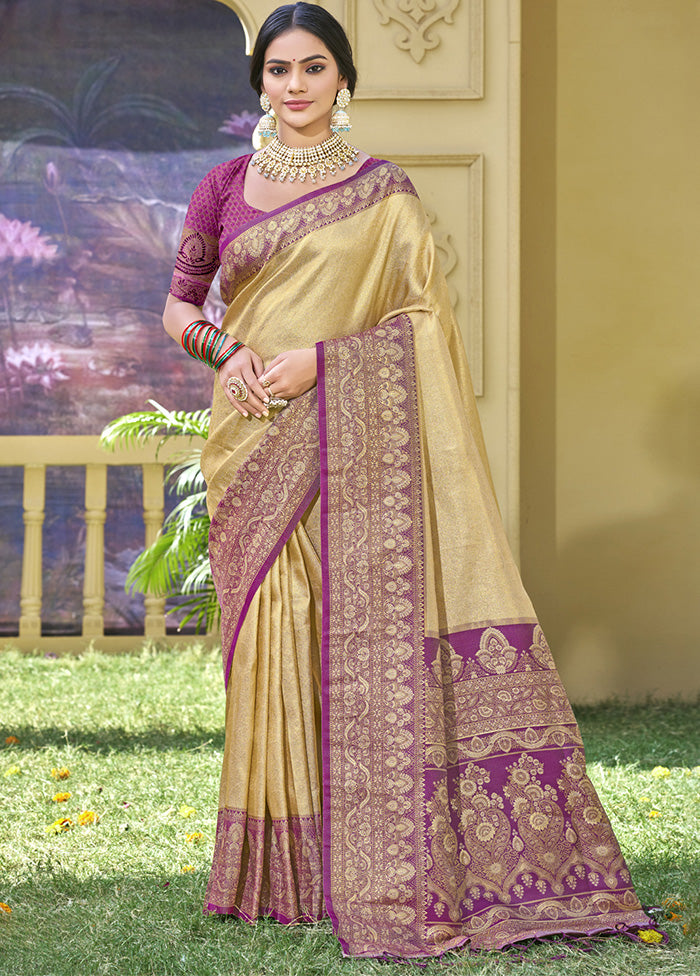 Cream Spun Silk Saree With Blouse Piece