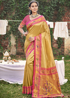 Yellow Spun Silk Saree With Blouse Piece