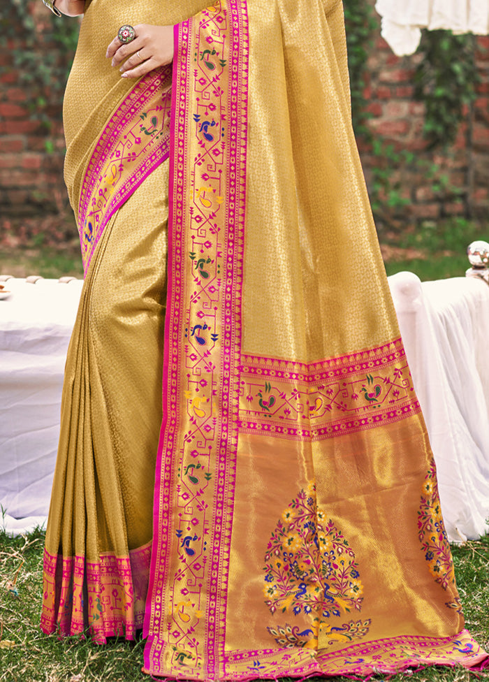 Yellow Spun Silk Saree With Blouse Piece