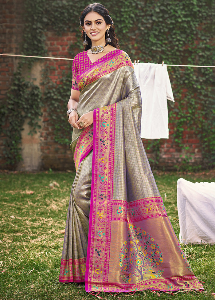 Grey Spun Silk Saree With Blouse Piece