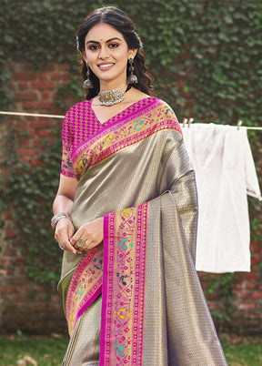 Grey Spun Silk Saree With Blouse Piece