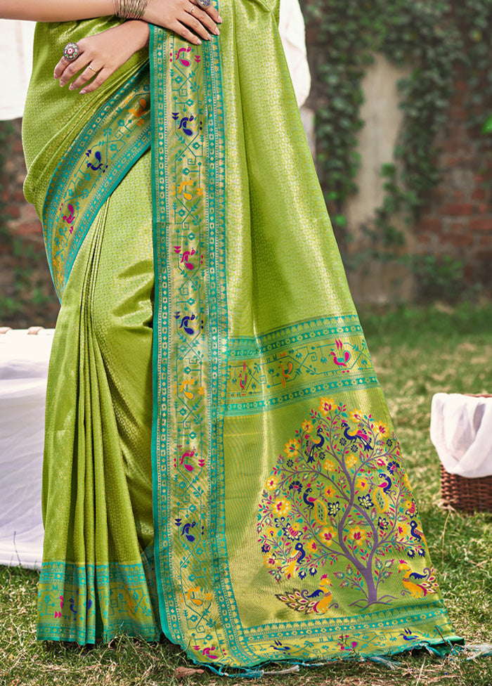 Green Spun Silk Saree With Blouse Piece