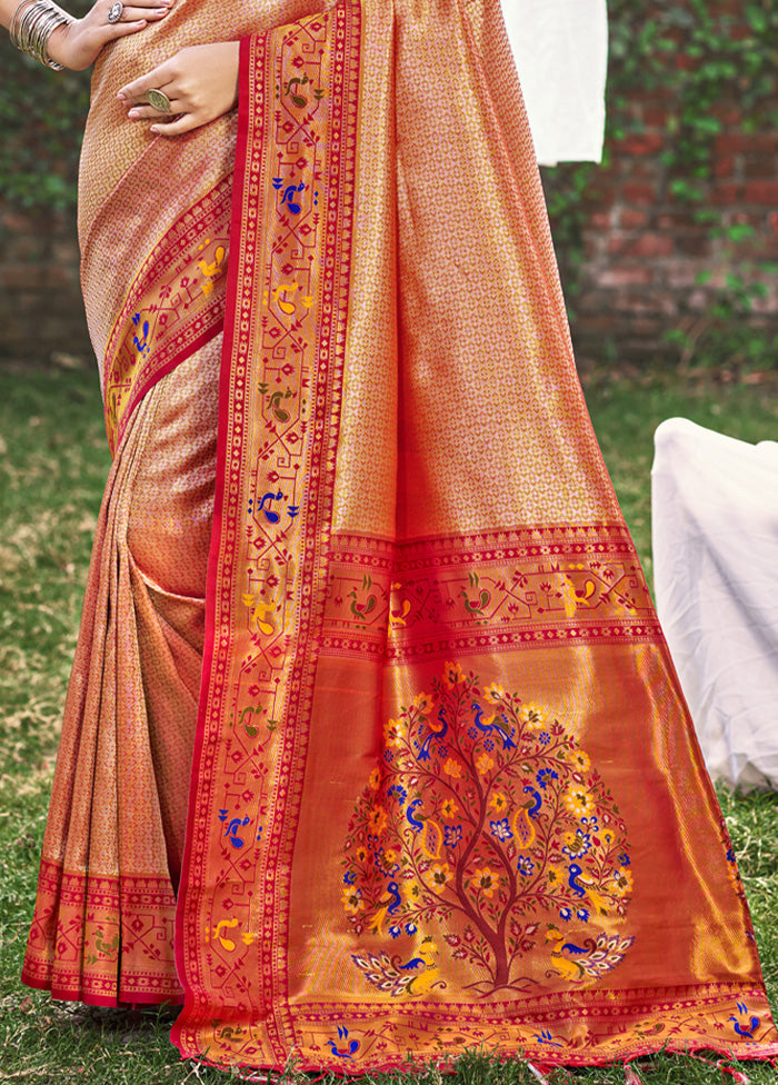 Peach Spun Silk Saree With Blouse Piece