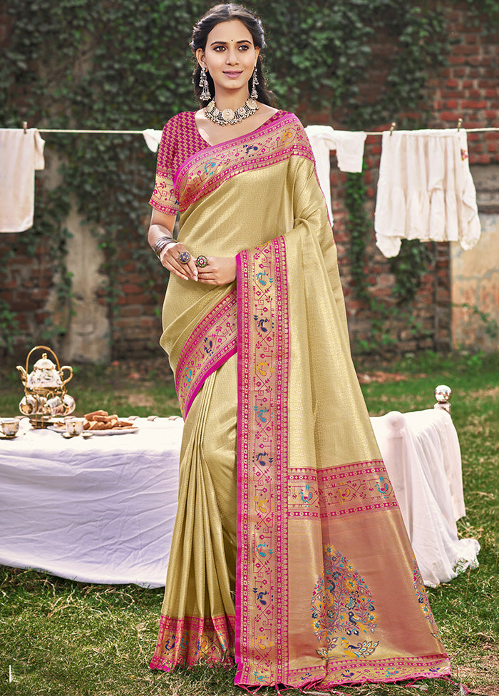 Mehendi Spun Silk Saree With Blouse Piece