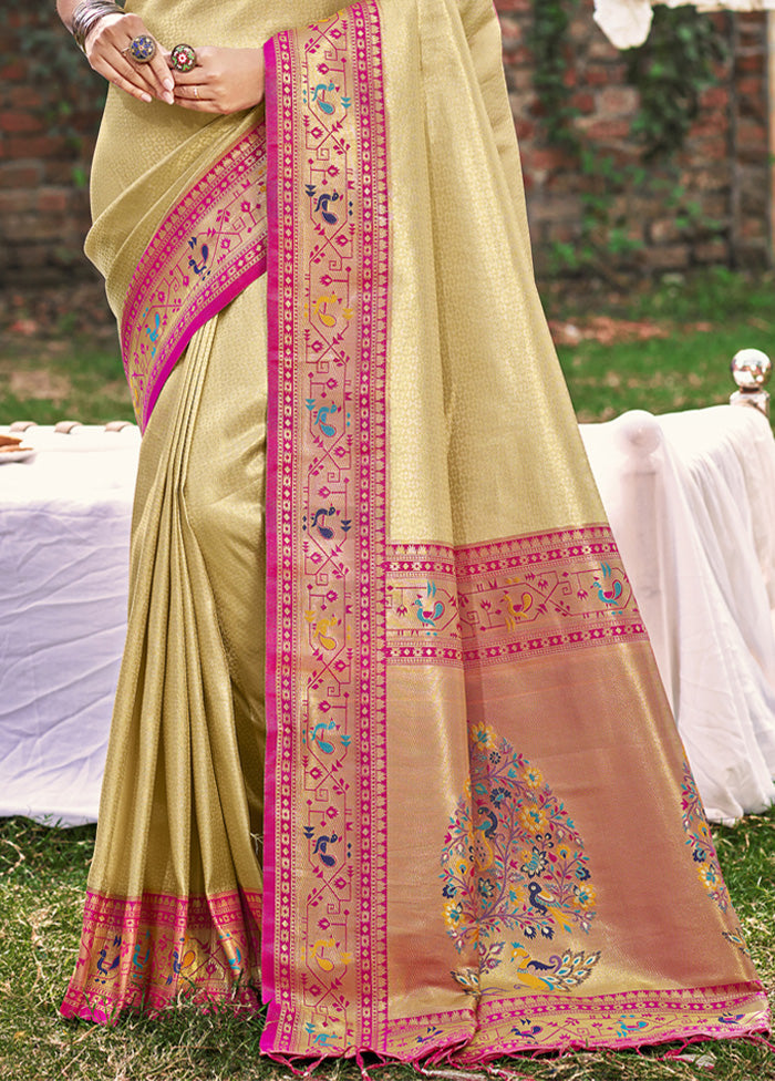 Mehendi Spun Silk Saree With Blouse Piece