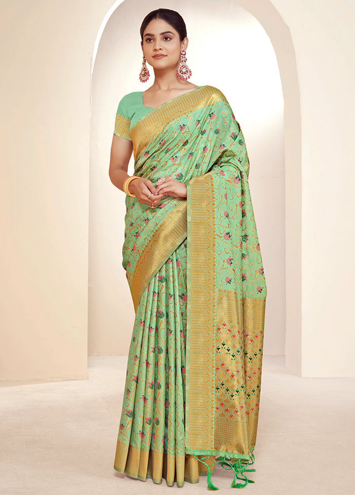 Green Dupion Silk Saree With Blouse Piece